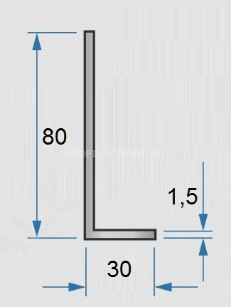 Алюминиевый уголок 30х80х1,5 мм разнополочный 3м