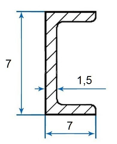 Алюминиевый П-профиль 7х7х7х1,5 мм 3м (швеллер)