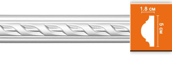 Молдинг с рисунком диагональный листовой орнамент DECOMASTER 98061F гибкий Flexible (52х21х2400мм) из полиуретана, белый под покраску