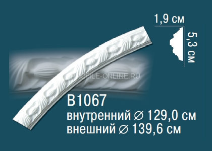 Декоративный круговой молдинг Перфект B1067 53х19 мм белого цвета из полиуретана
