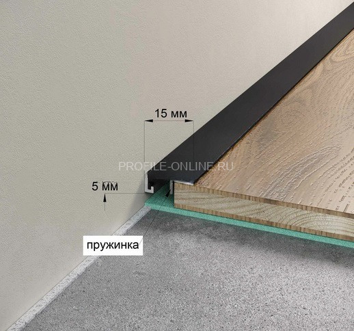 Алюминиевый микроплинтус скрытого монтажа 5х15 мм Laconistiq micro 15 classic черный 245 см