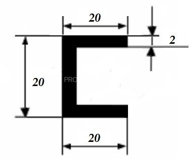 П-профиль алюминиевый 20х20х20х2 мм 3 м