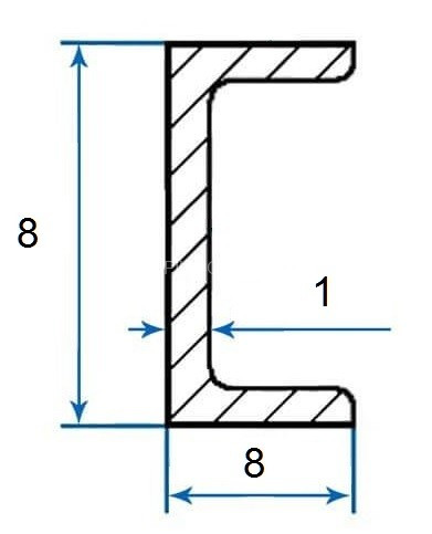 Алюминиевый П-профиль 8х8х8х1 мм 3м (швеллер)