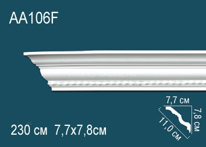Гибкий потолочный плинтус с рисунком Перфект AA106F белый из полиуретана 78х110х77 мм 230 см
