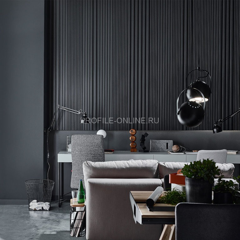 Правая планка-рейка для стеновой реечной панели VOX LINERIO S-LINE антрацит 2650х35х12 мм