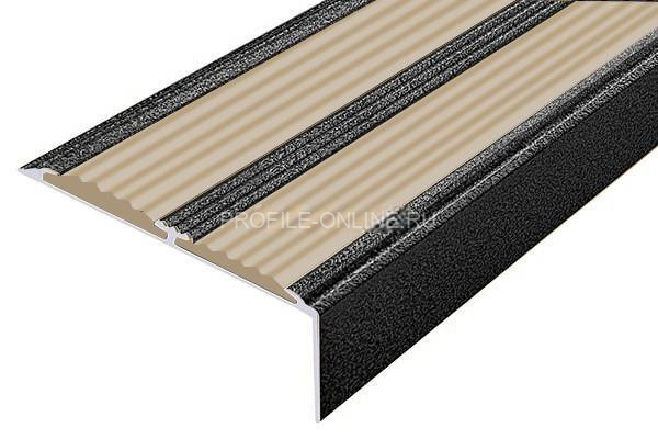 Алюминиевый противоскользящий угловой порог 70х22 мм с резиновыми вставками АУ-70-Антик серебро-бежевый 3 м