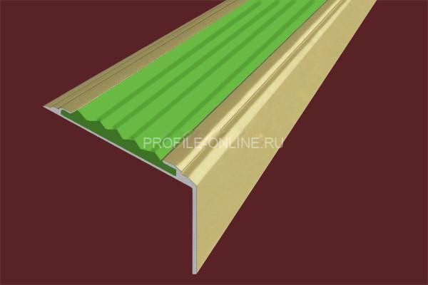 Алюминиевый угловой противоскользящий порог с резиновой вставкой 20х38 мм АУ-38-Анод золото-зеленый 2,7 м