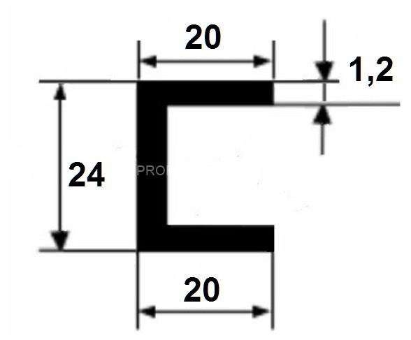 П-профиль алюминиевый 20х24х20х1,2 мм 3 м