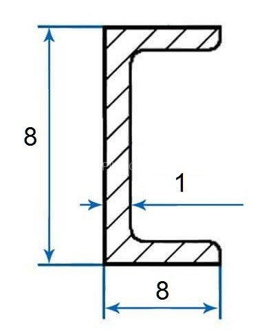 Алюминиевый П-профиль 8х8х8х1 мм серебро 3 м (швеллер)