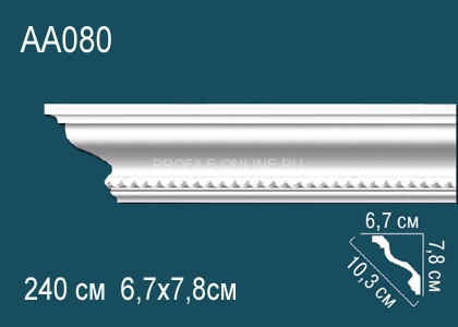 Потолочный плинтус с рисунком Перфект AA080 белый из полиуретана 78х103х67 мм 240 см