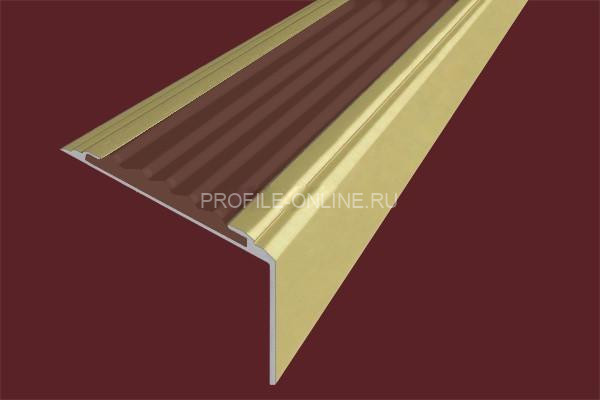 Алюминиевый угловой противоскользящий порог с резиновой вставкой 20х38 мм АУ-38-Анод золото-коричневый 2,7 м