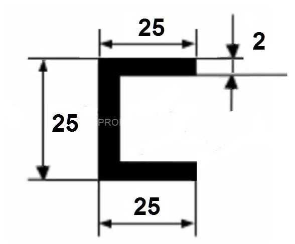 П-профиль алюминиевый 25х25х25х2 мм серебро 3 м