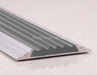 Противоскользящий порог алюминиевый с резиной 46 мм ПО-46 серебро матовое-серый 2,7 м
