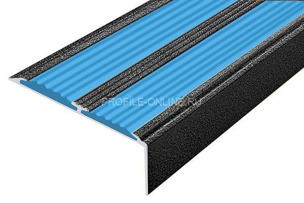 Алюминиевый противоскользящий угловой порог 70х22 мм с резиновыми вставками АУ-70-Антик серебро-голубой 3 м