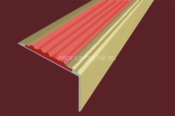 Алюминиевый угловой противоскользящий порог с резиновой вставкой 20х38 мм АУ-38-Анод золото-красный 2,7 м