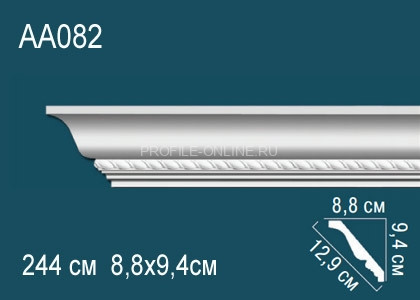 Потолочный плинтус с рисунком Перфект AA082 белый из полиуретана 94х129х88 мм 244 см