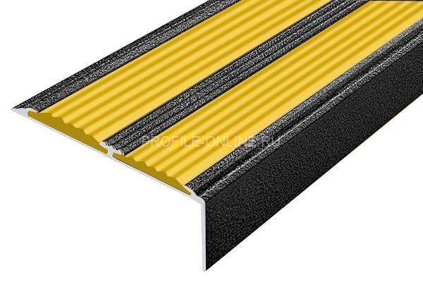 Алюминиевый противоскользящий угловой порог 70х22 мм с резиновыми вставками АУ-70-Антик серебро-желтый 3 м