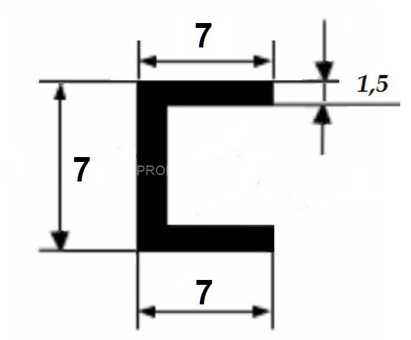П-профиль алюминиевый 7х7х7х1,5 мм серебро 3 м