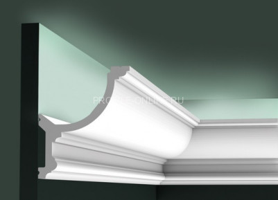 Гибкий потолочный плинтус для скрытой LED подсветки Orac Decor Purotouch C901F белого цвета из полиуретана 148х124 мм 200 см