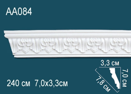 Потолочный плинтус с рисунком Перфект AA084 белый из полиуретана 70х78х33 мм 240 см