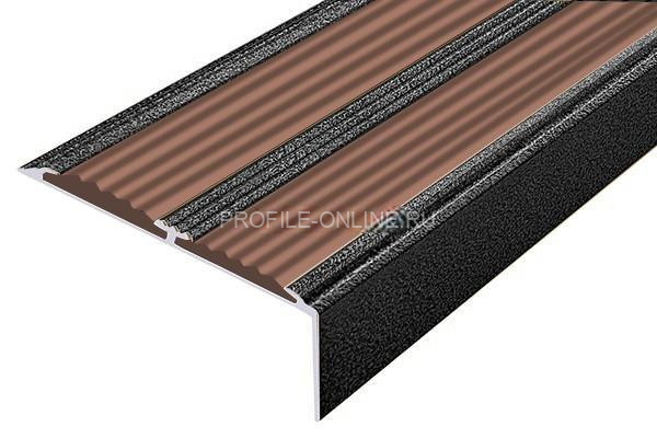 Алюминиевый противоскользящий угловой порог 70х22 мм с резиновыми вставками АУ-70-Антик серебро-коричневый 3 м