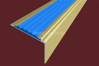Алюминиевый угловой противоскользящий порог с резиновой вставкой 20х38 мм АУ-38-Анод золото-синий 2,7 м