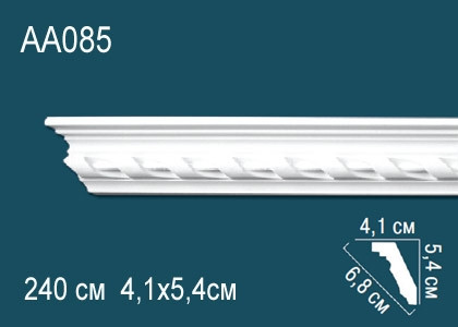 Потолочный плинтус с рисунком Перфект AA085 белый из полиуретана 54х68х41 мм 240 см