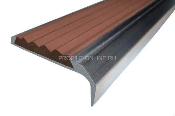 Алюминиевый угловой противоскользящий порог с резиновой вставкой 42х23 мм АУ-42/23 без покрытия коричневый 3 м