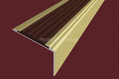Алюминиевый угловой противоскользящий порог с резиновой вставкой 20х38 мм АУ-38-Анод золото-темно-коричневый 2,7 м