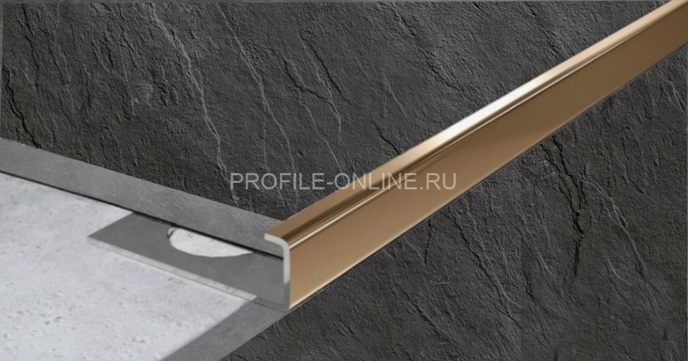 Нержавеющий П-образный профиль стальной окантовочный 10 мм SB203-10H золото глянец 2,7 м