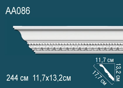 Потолочный плинтус с рисунком Перфект AA086 белый из полиуретана 132х177х117 мм 244 см