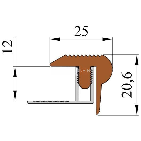 Закладной угловой профиль противоскользящий с резиновой вставкой Fm-12мм черный 2,7 м