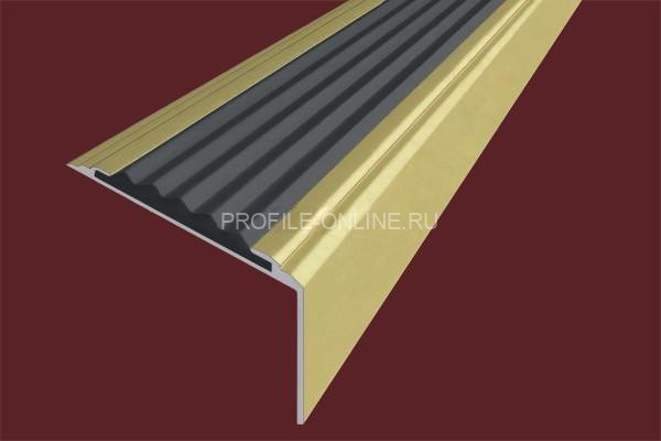Алюминиевый угловой противоскользящий порог с резиновой вставкой 20х38 мм АУ-38-Анод золото-черный 2,7 м