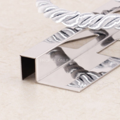 Нержавеющий П-образный профиль стальной закладной 8х10 мм SBP017-10H серебро глянец 2,7 м