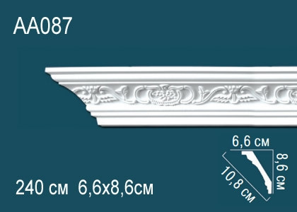 Потолочный плинтус с рисунком Перфект AA087 белый из полиуретана 86х108х66 мм 240 см