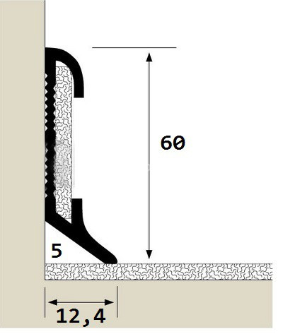 Плинтус для ковролина алюминиевый 60 мм ПТ-9 серебро 3 м
