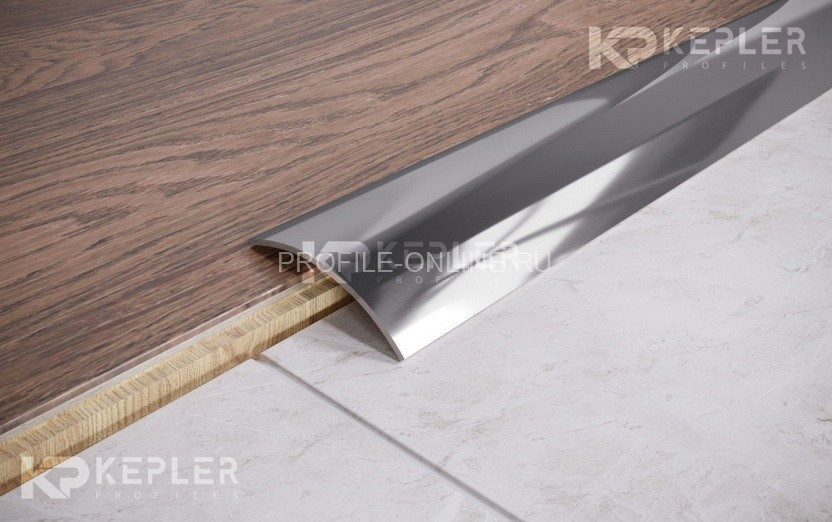 Одноуровневый нержавеющий порог стальной 40 мм FAR 4 P полированная сталь 270 см