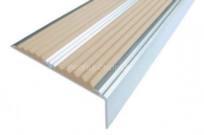 Алюминиевый противоскользящий угловой порог 70х22 мм с резиновыми вставками АУ-70 бежевый 2,7 м