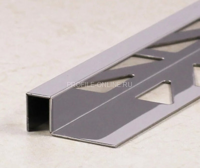 Нержавеющий П-образный профиль стальной закладной 8х10 мм SBP017-10H серебро глянец браш 2,7 м