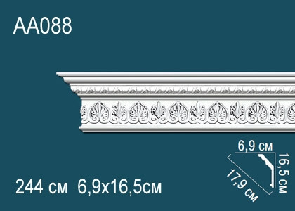 Потолочный плинтус с рисунком Перфект AA088 белый из полиуретана 165х179х69 мм 244 см