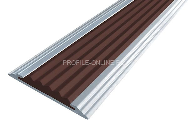 Алюминиевый противоскользящий одноуровневый порог 40 мм с резиновой вставкой АП-40 без покрытия темно-коричневый 2,7 м