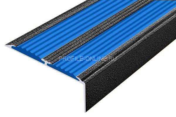 Алюминиевый противоскользящий угловой порог 70х22 мм с резиновыми вставками АУ-70-Антик серебро-синий 3 м