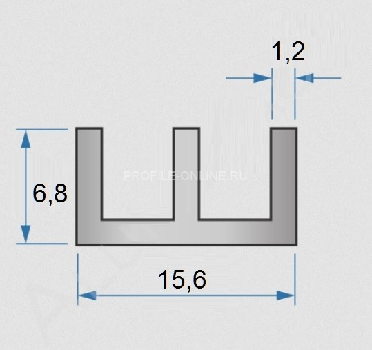 Ш-профиль алюминиевый 15,6х6,8х1,2 ал265 мм 3м