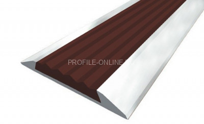 Алюминиевый порог одноуровневый 42 мм противоскользящий Д15 без покрытия (коричневая резиновая вставка) 2,7 м (упаковка 10 штук)