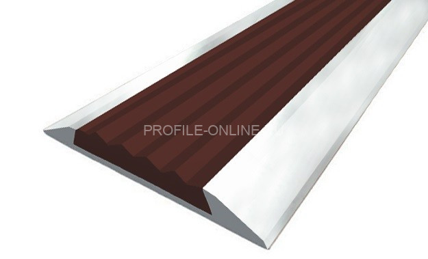 Алюминиевый порог одноуровневый 42 мм противоскользящий Д15 без покрытия (коричневая резиновая вставка) 2,7 м (упаковка 10 штук)