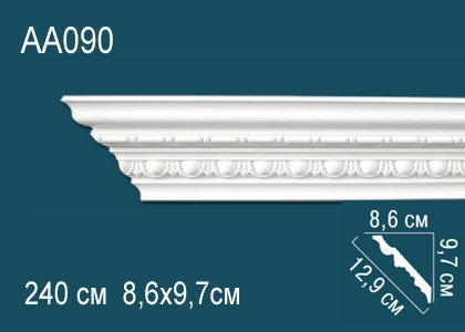 Потолочный плинтус с рисунком Перфект AA090 белый из полиуретана 97х129х86 мм 240 см
