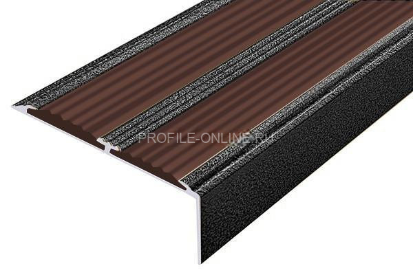 Алюминиевый противоскользящий угловой порог 70х22 мм с резиновыми вставками АУ-70-Антик серебро-темно-коричневый 3 м