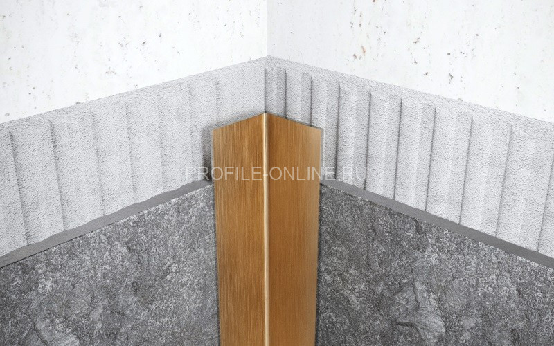 Нержавеющий уголок стальной внутренний 60х60 мм FLV 60 GS золото сатинированное 300 см