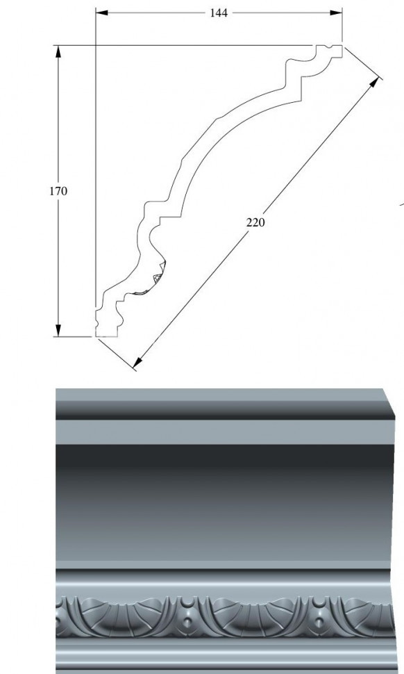 Потолочный плинтус Orac Decor Purotouch C301 белого цвета из полиуретана 170х144 мм 200 см