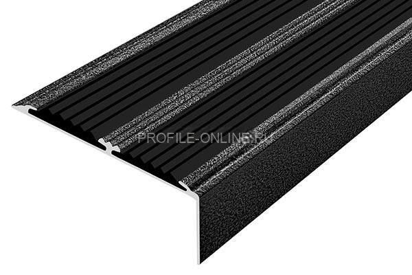 Алюминиевый противоскользящий угловой порог 70х22 мм с резиновыми вставками АУ-70-Антик серебро-черный 3 м